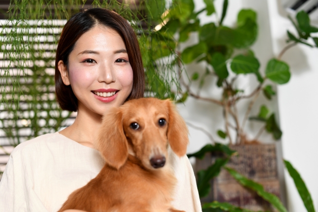 犬と女性の写真